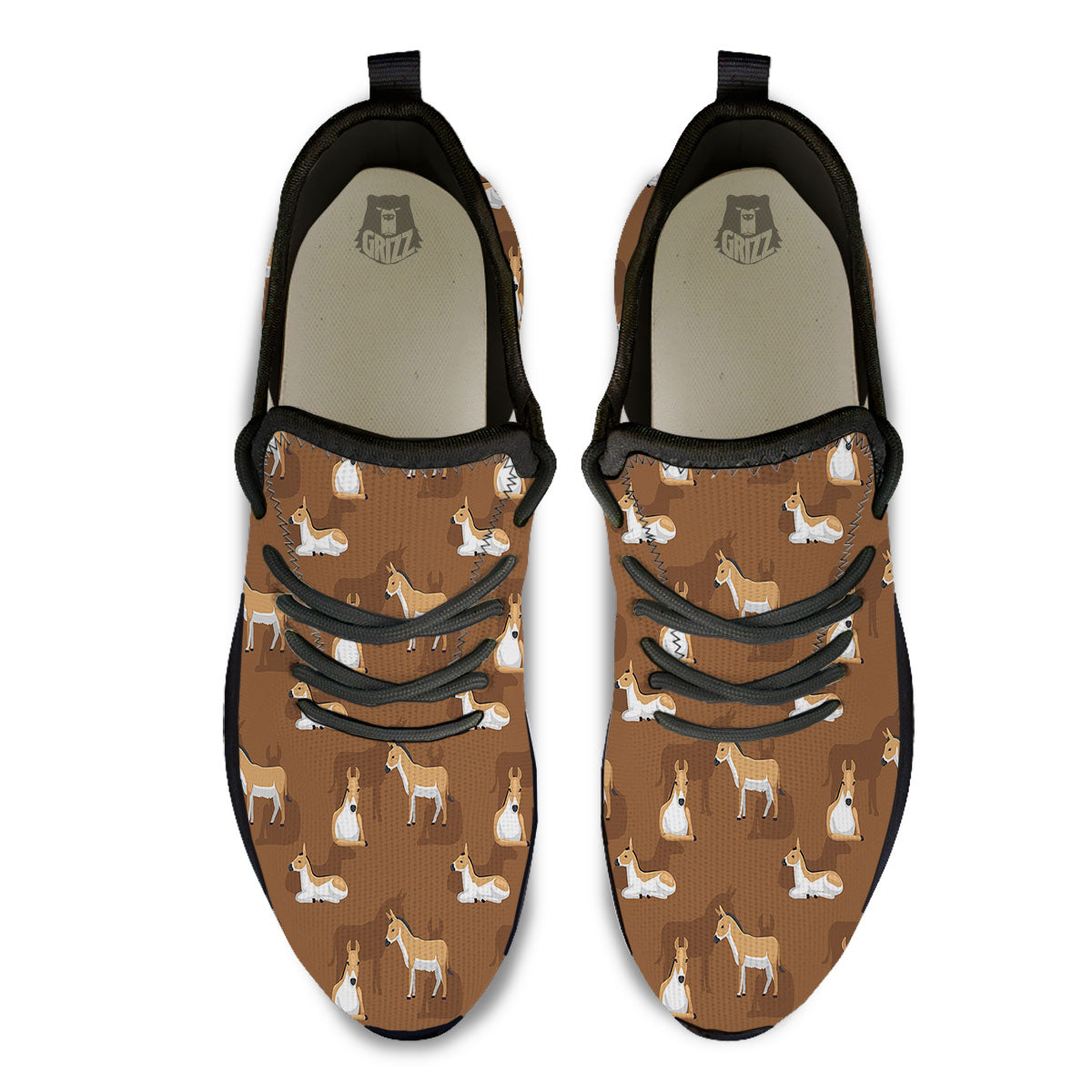 Kulan Donkey Cartoon Print Pattern Black Athletic Shoes-grizzshop