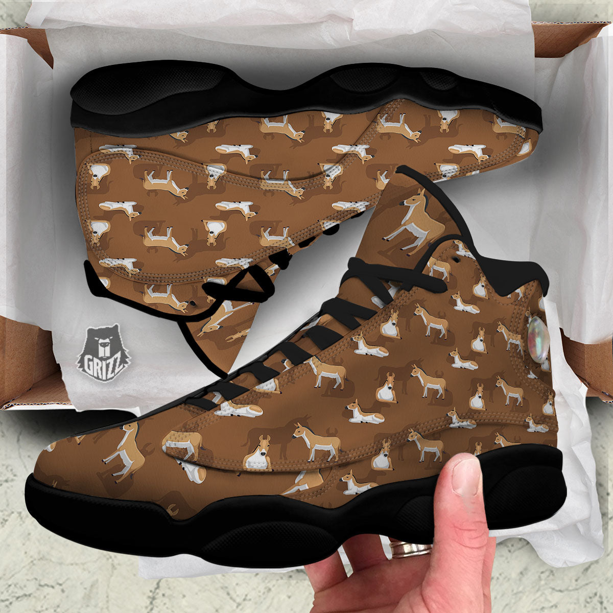 Kulan Donkey Cartoon Print Pattern Black Basketball Shoes-grizzshop