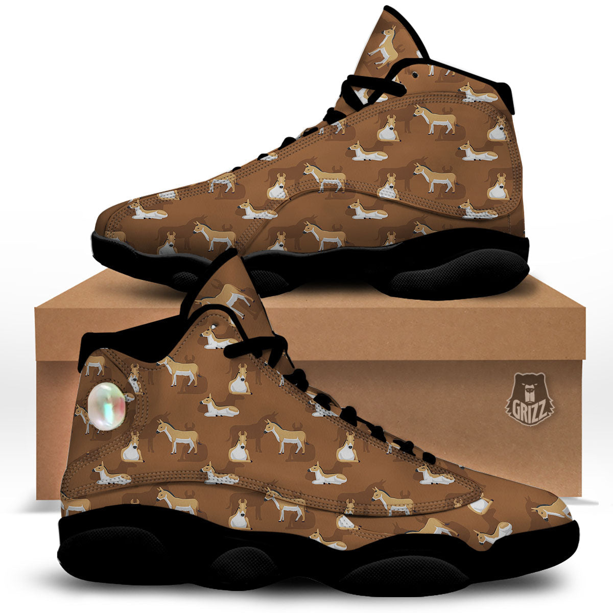 Kulan Donkey Cartoon Print Pattern Black Basketball Shoes-grizzshop