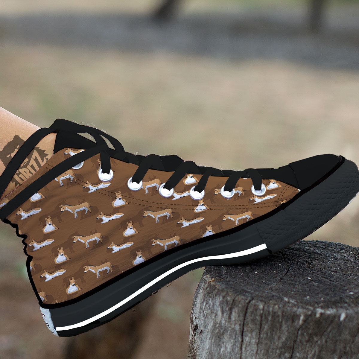 Kulan Donkey Cartoon Print Pattern Black High Top Shoes-grizzshop