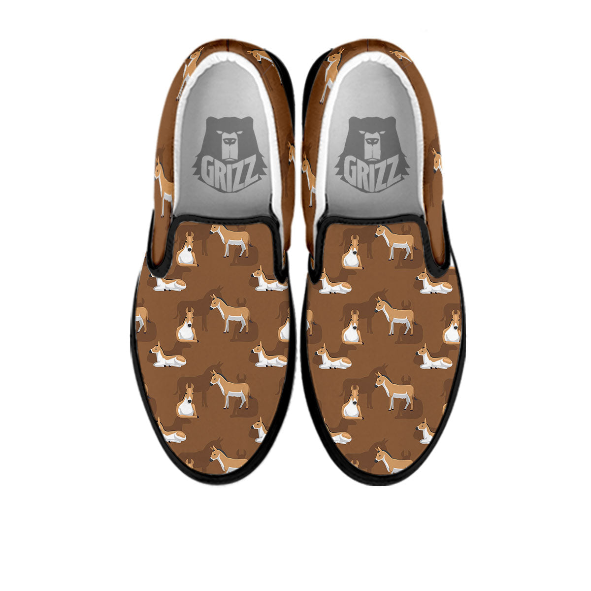 Kulan Donkey Cartoon Print Pattern Black Slip On Shoes-grizzshop