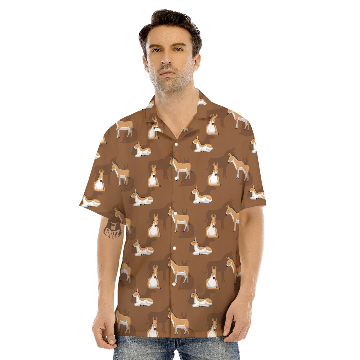 Kulan Donkey Cartoon Print Pattern Men's Hawaiian Shirt-grizzshop