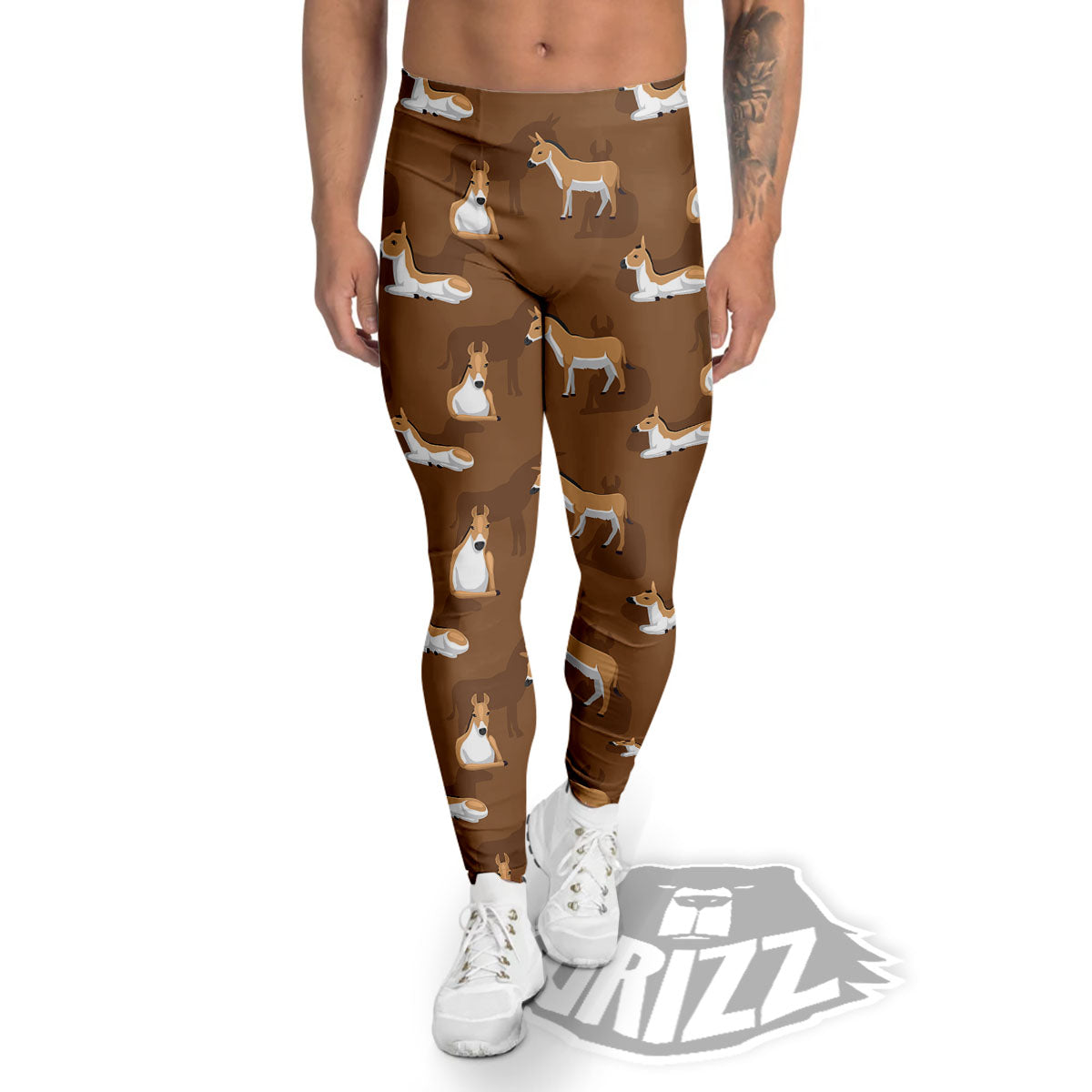Kulan Donkey Cartoon Print Pattern Men's Leggings-grizzshop