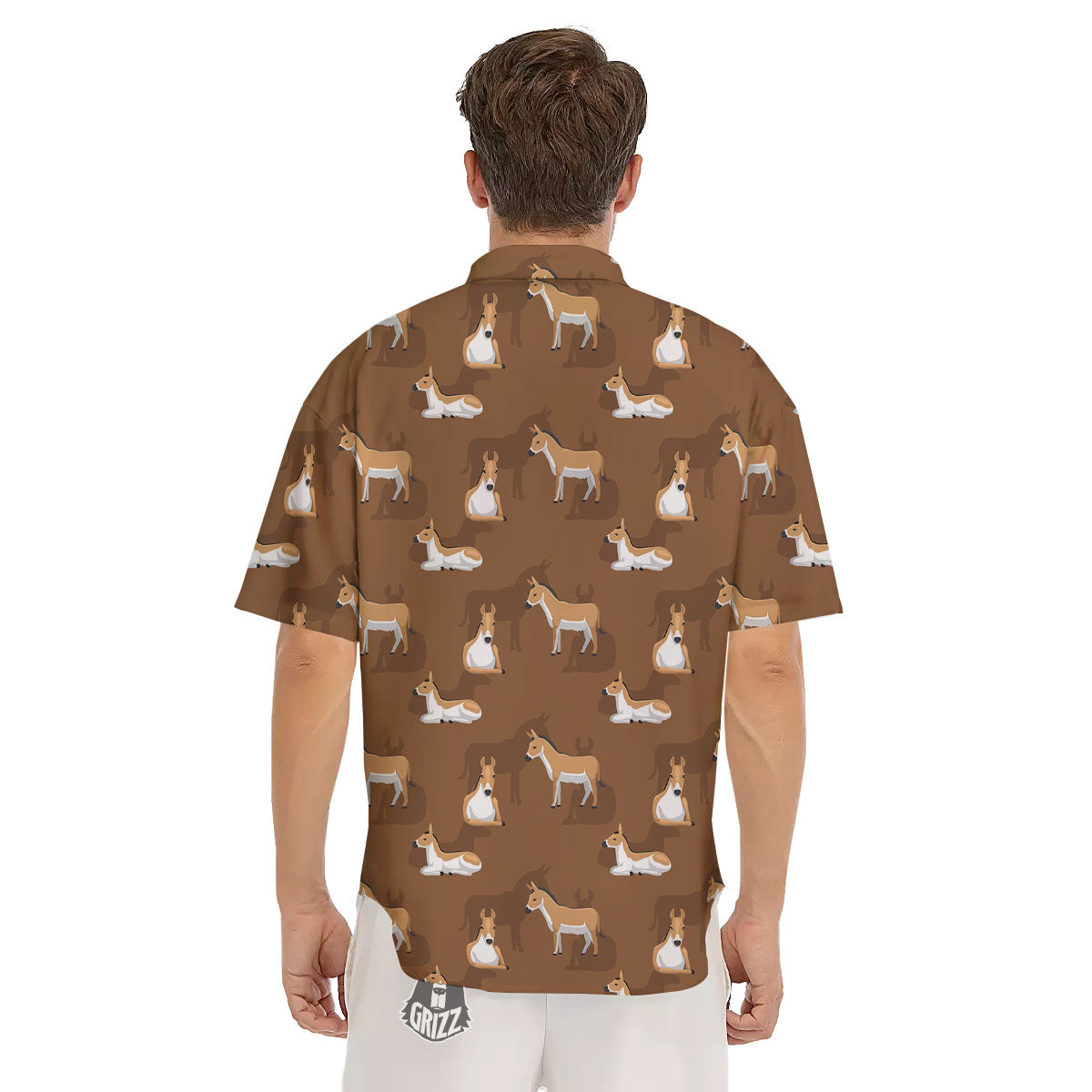 Kulan Donkey Cartoon Print Pattern Men's Short Sleeve Shirts-grizzshop