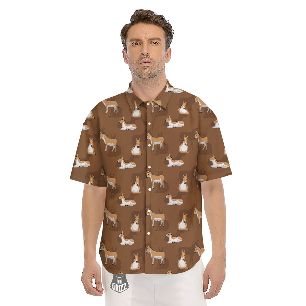 Kulan Donkey Cartoon Print Pattern Men's Short Sleeve Shirts-grizzshop