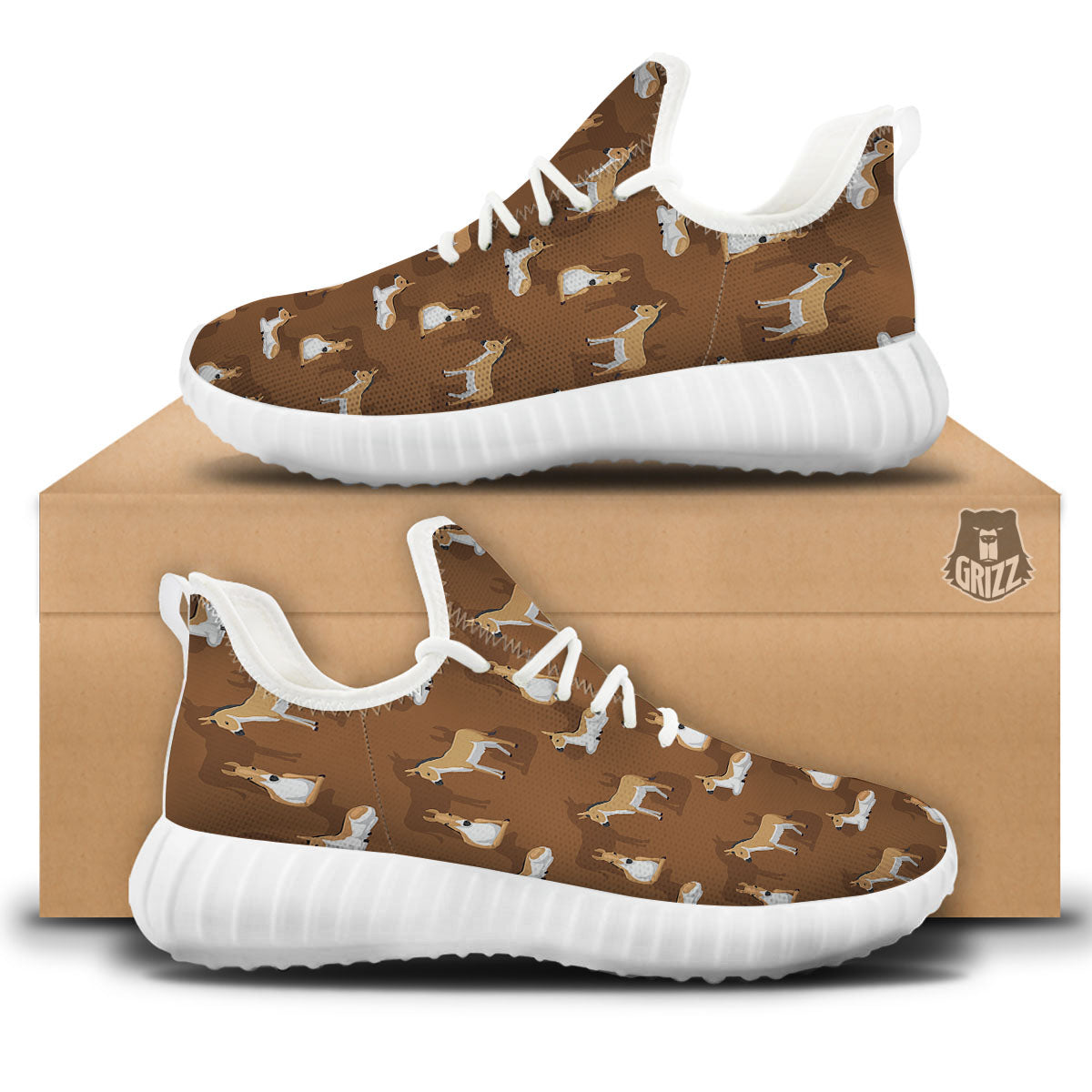 Kulan Donkey Cartoon Print Pattern White Walking Shoes-grizzshop