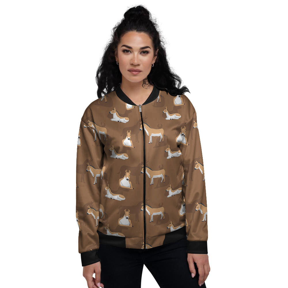 Kulan Donkey Cartoon Print Pattern Women's Bomber Jacket-grizzshop