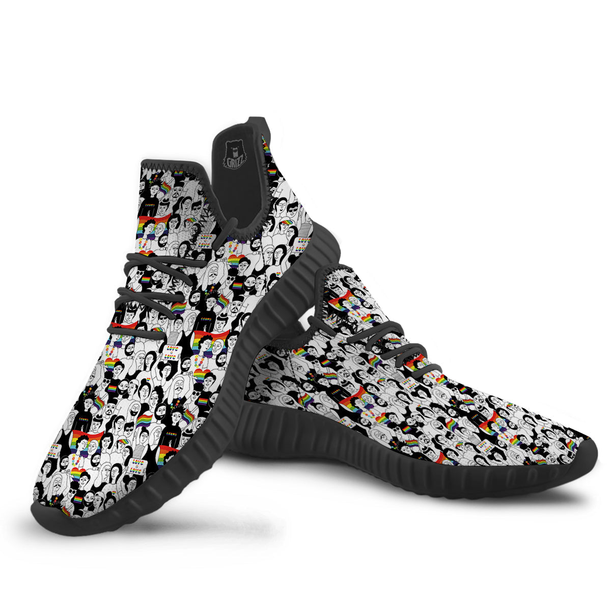 LGBT Doodle Pride Parade Print Pattern Black Walking Shoes-grizzshop