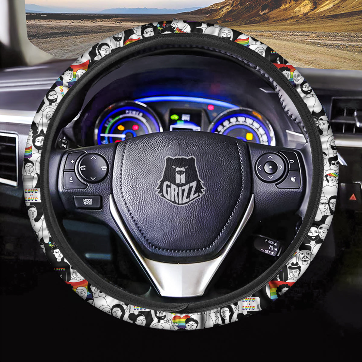 LGBT Doodle Pride Parade Print Pattern Car Steering Wheel Cover-grizzshop