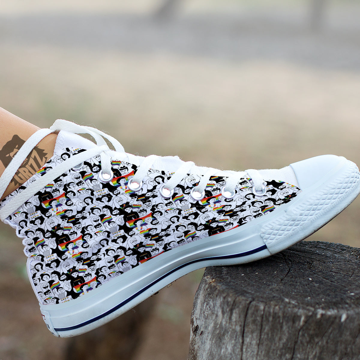 LGBT Doodle Pride Parade Print Pattern White High Top Shoes-grizzshop
