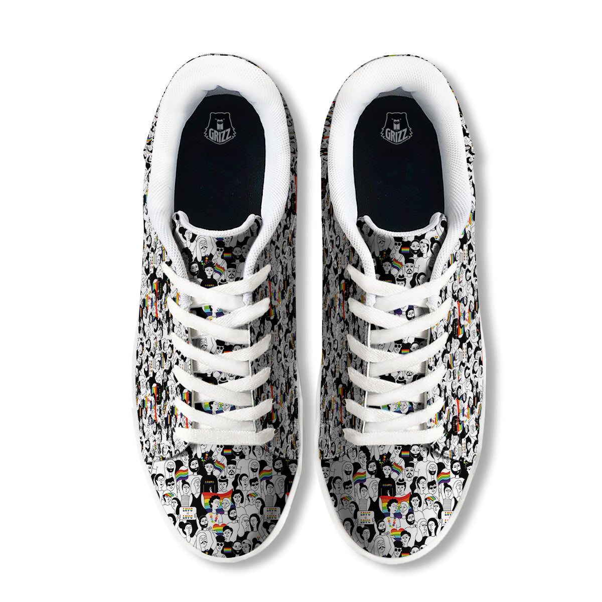 LGBT Doodle Pride Parade Print Pattern White Low Top Sneakers-grizzshop