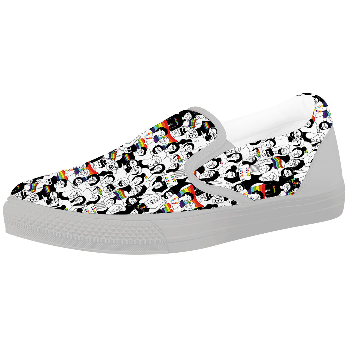 LGBT Doodle Pride Parade Print Pattern White Slip On Shoes-grizzshop