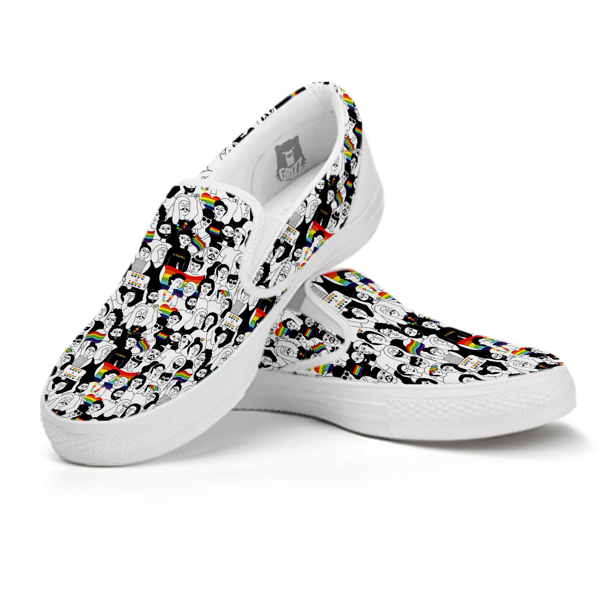 LGBT Doodle Pride Parade Print Pattern White Slip On Shoes-grizzshop