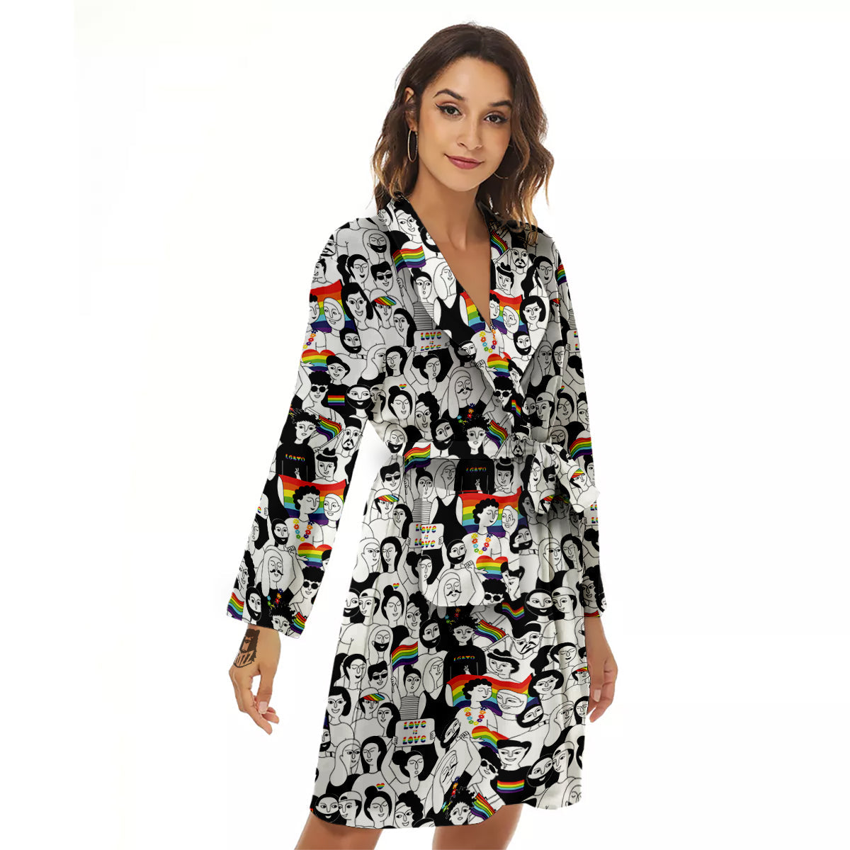 LGBT Doodle Pride Parade Print Pattern Women's Robe-grizzshop