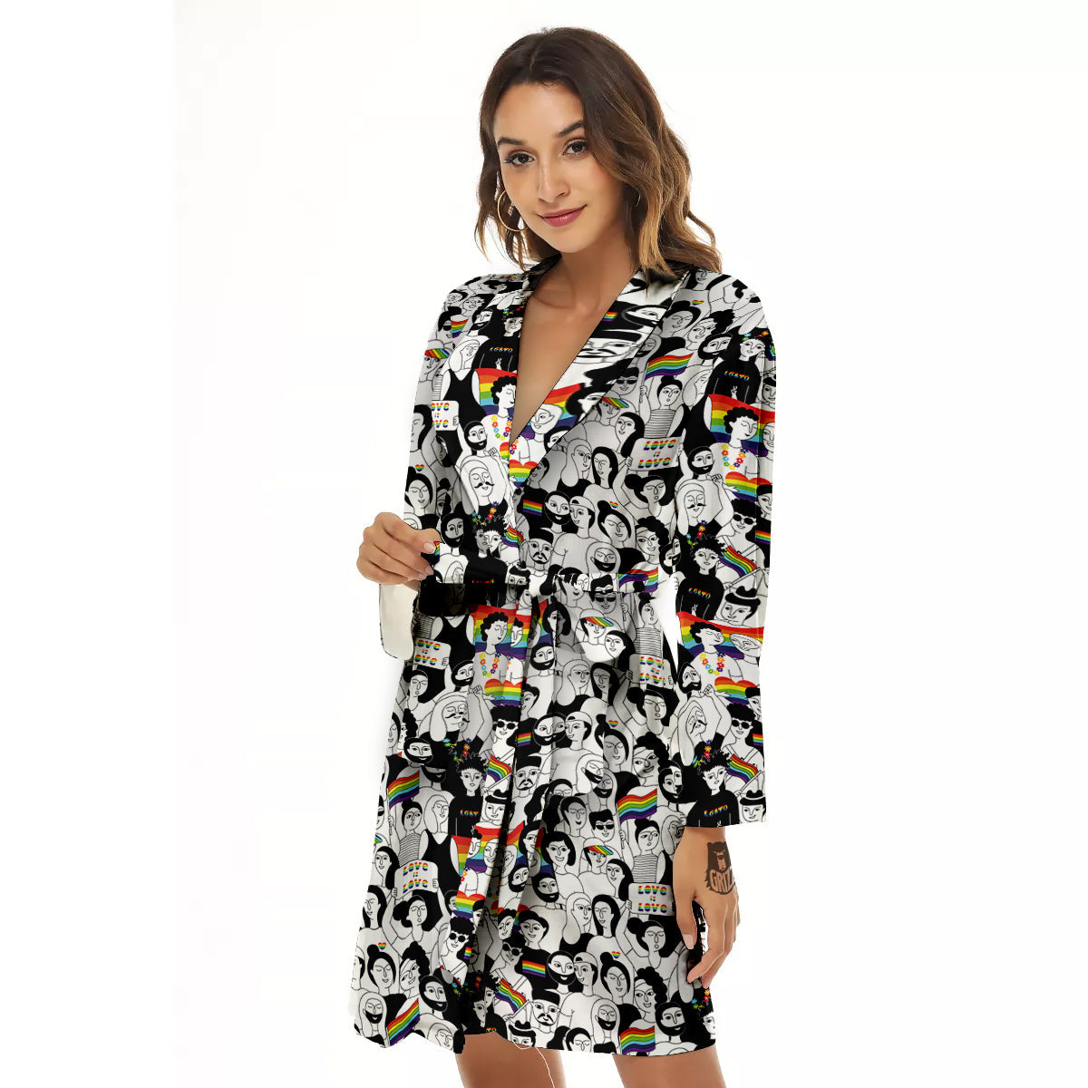 LGBT Doodle Pride Parade Print Pattern Women's Robe-grizzshop