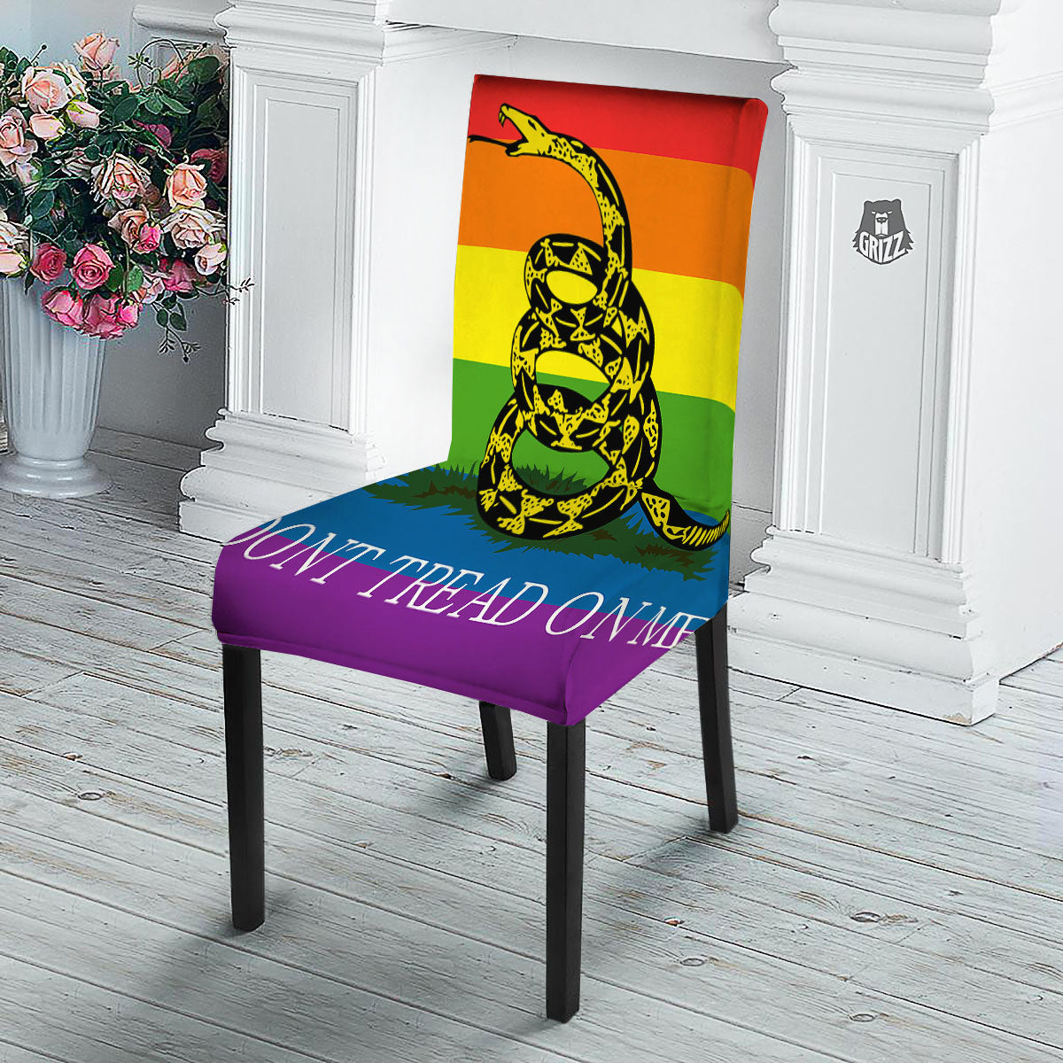 LGBT Gadsden Rainbow Flag Print Dining Chair Slipcover-grizzshop