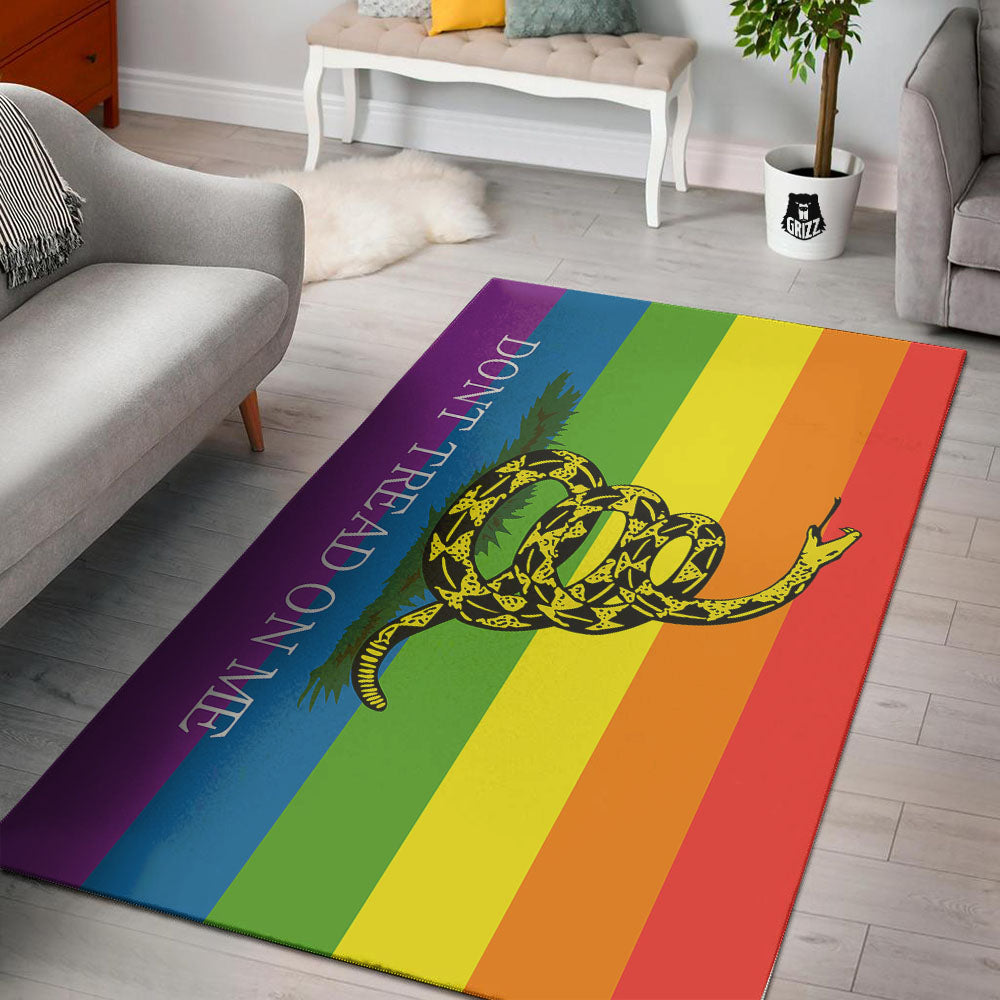 LGBT Gadsden Rainbow Flag Print Floor Mat-grizzshop