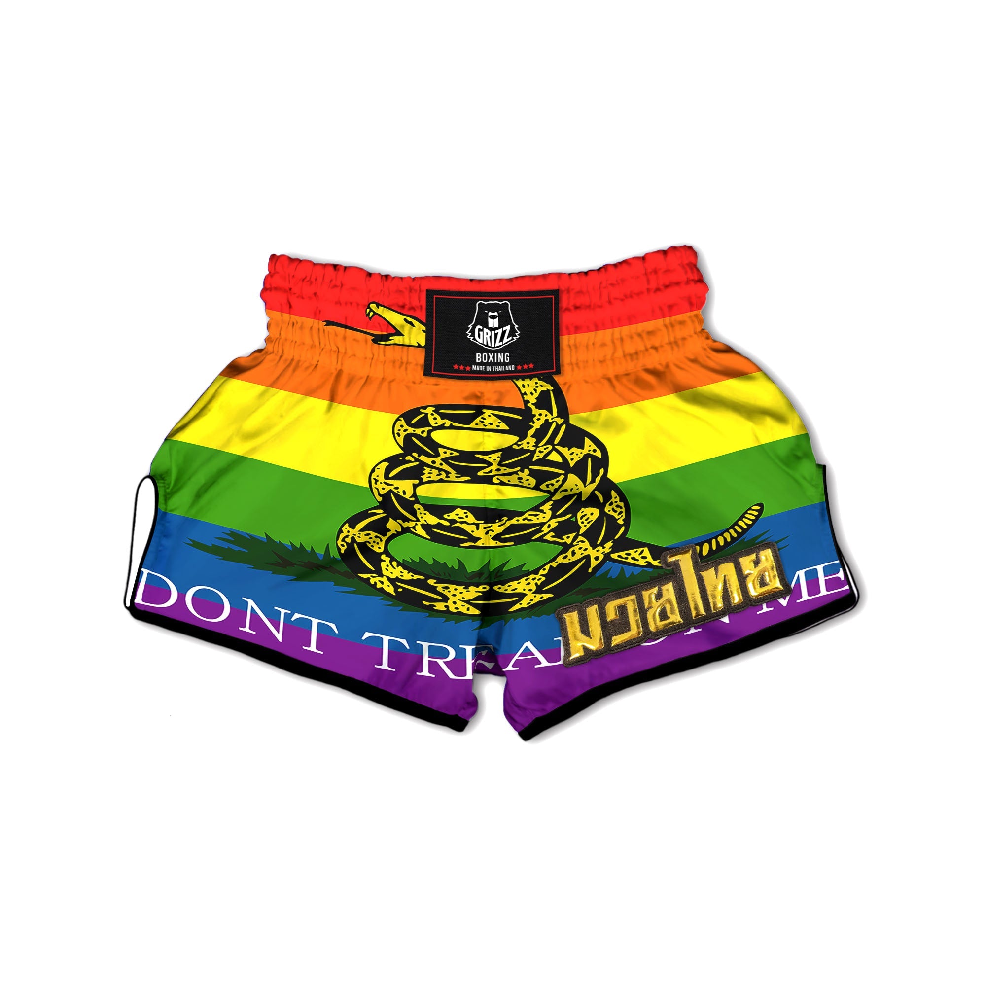 LGBT Gadsden Rainbow Flag Print Muay Thai Boxing Shorts-grizzshop