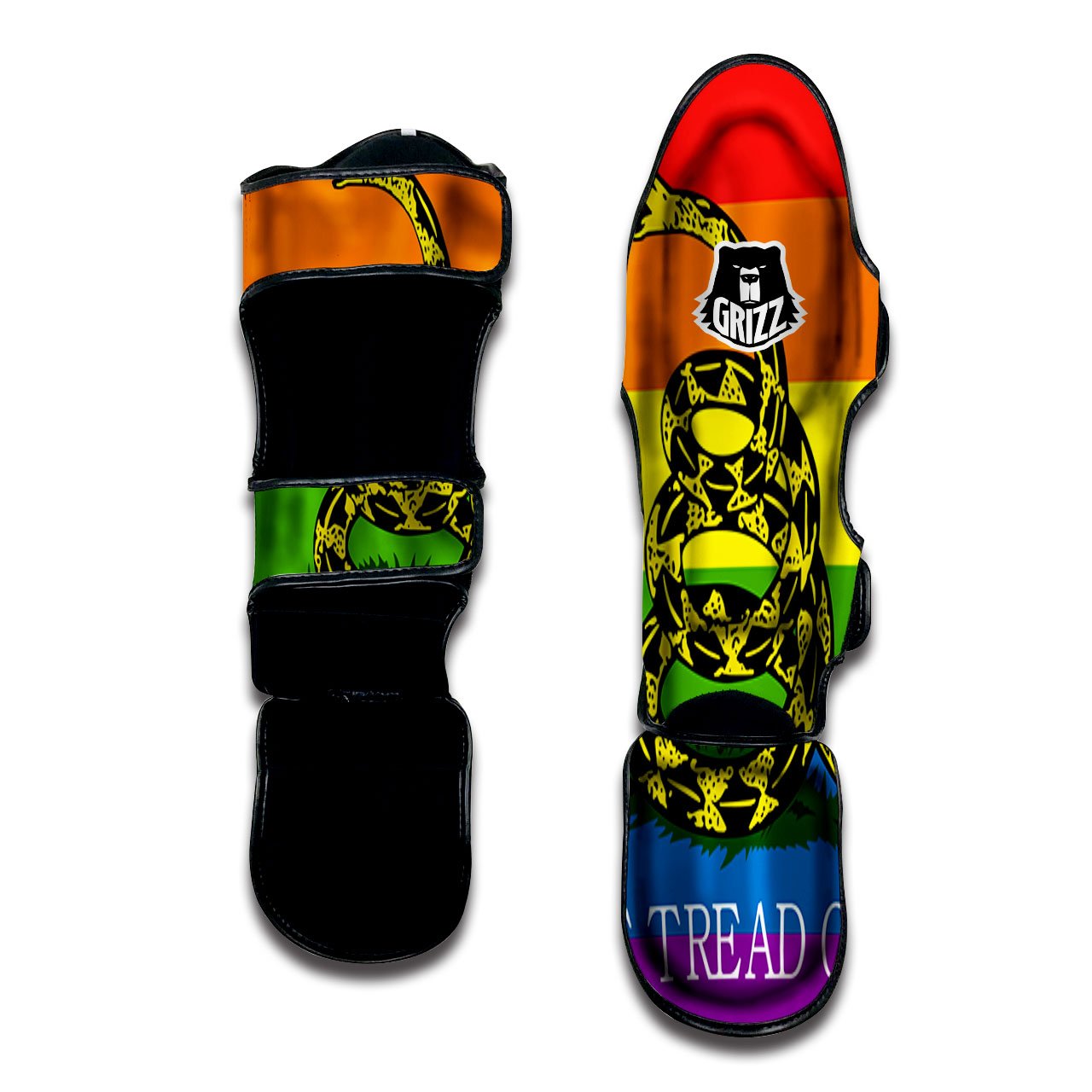 LGBT Gadsden Rainbow Flag Print Muay Thai Shin Guards-grizzshop