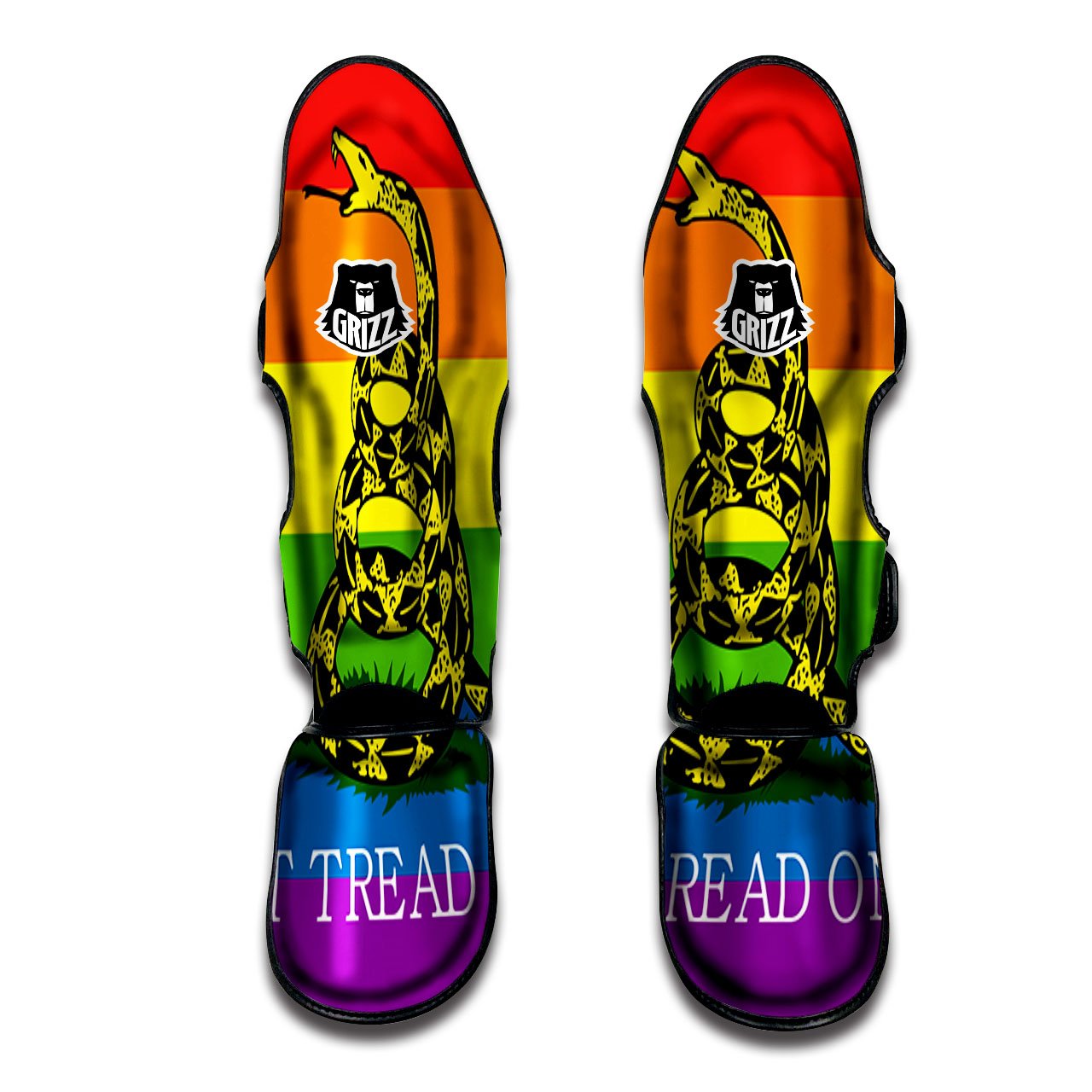 LGBT Gadsden Rainbow Flag Print Muay Thai Shin Guards-grizzshop