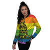 LGBT Gadsden Rainbow Flag Print Women's Bomber Jacket-grizzshop