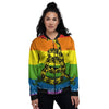 LGBT Gadsden Rainbow Flag Print Women's Bomber Jacket-grizzshop