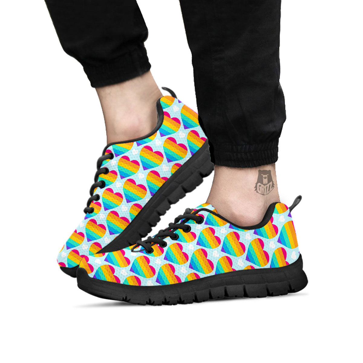 LGBT Heart Rainbow Print Pattern Black Sneaker-grizzshop