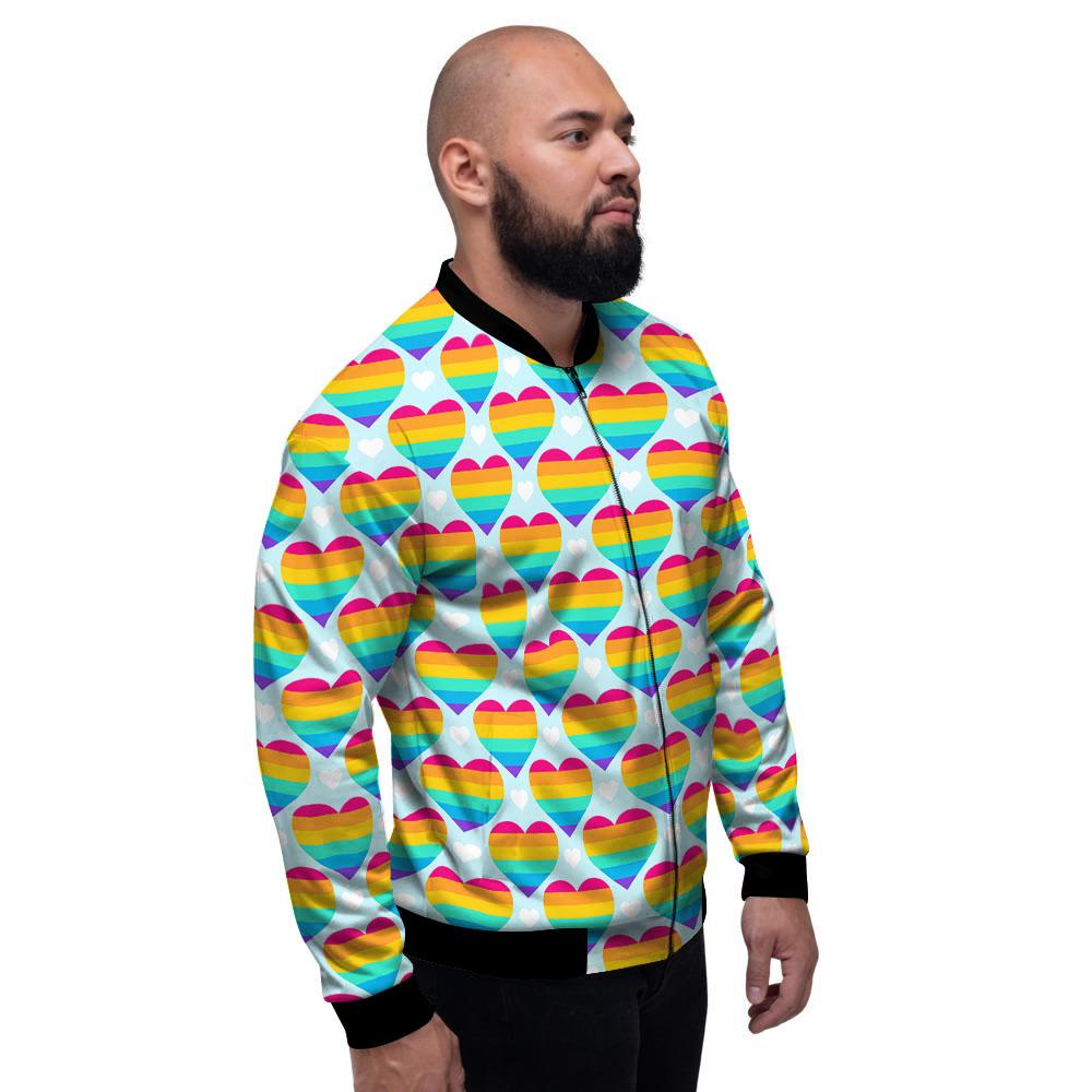 LGBT Heart Rainbow Print Pattern Men's Bomber Jacket-grizzshop