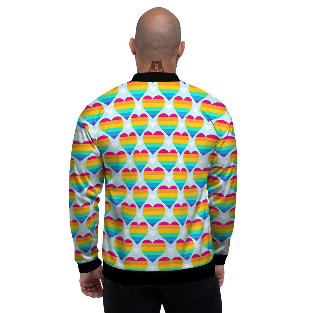 LGBT Heart Rainbow Print Pattern Men's Bomber Jacket-grizzshop