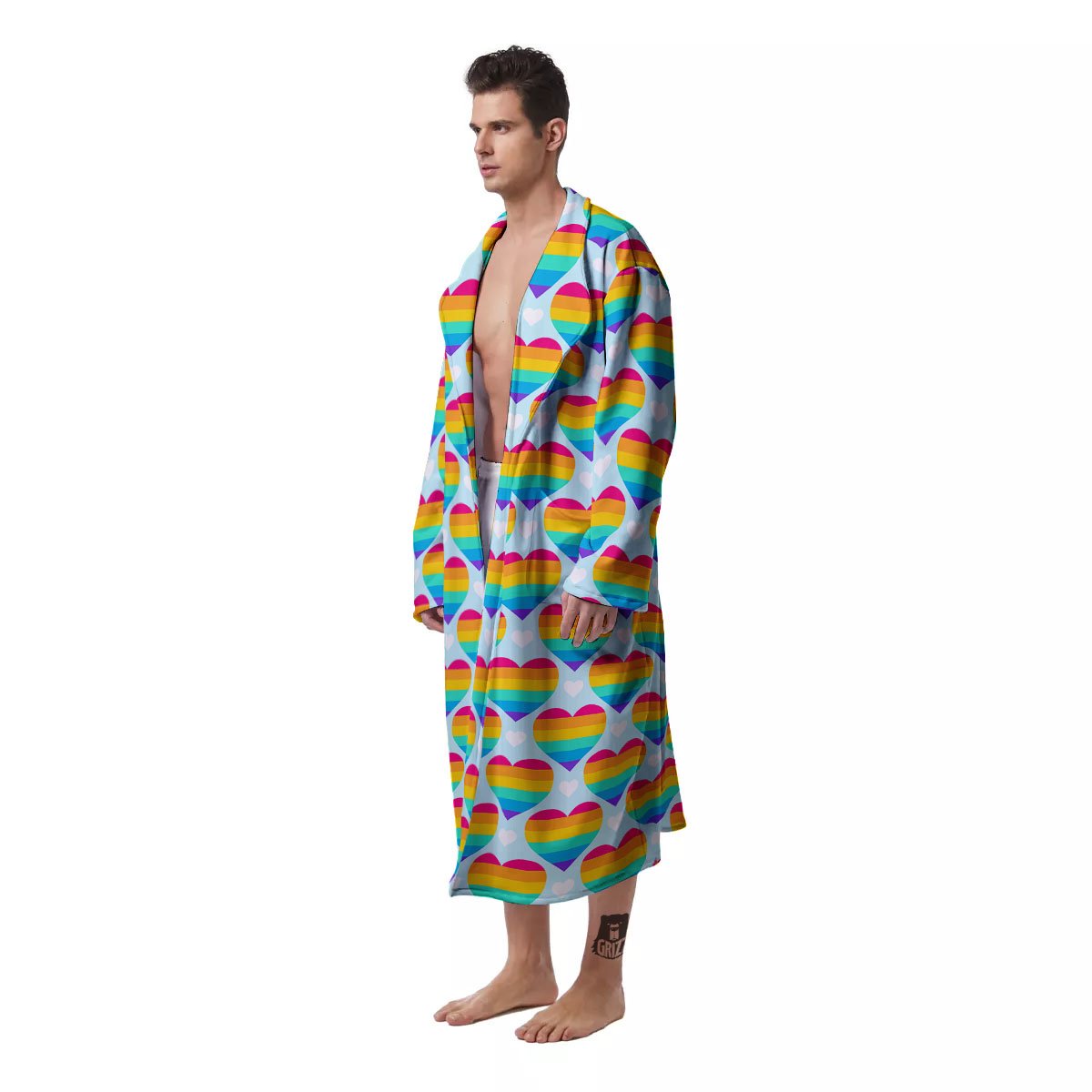 LGBT Heart Rainbow Print Pattern Men's Robe-grizzshop