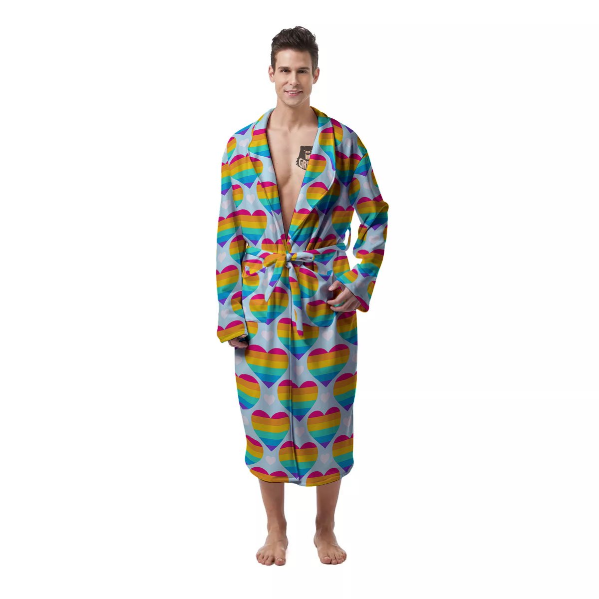 LGBT Heart Rainbow Print Pattern Men's Robe-grizzshop