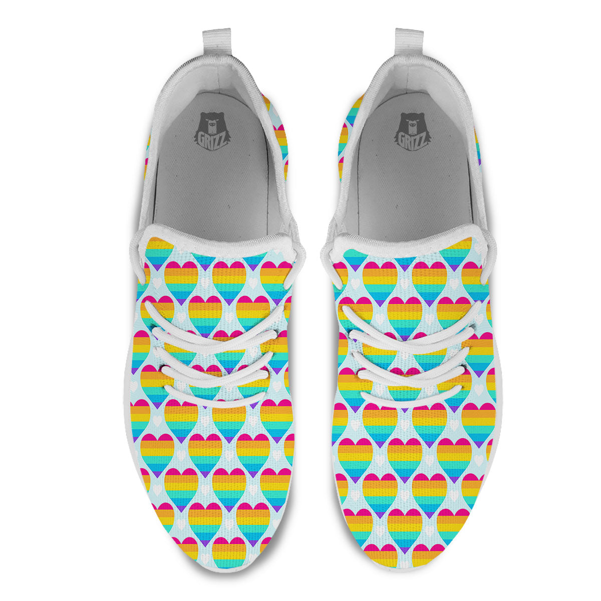 LGBT Heart Rainbow Print Pattern White Athletic Shoes-grizzshop