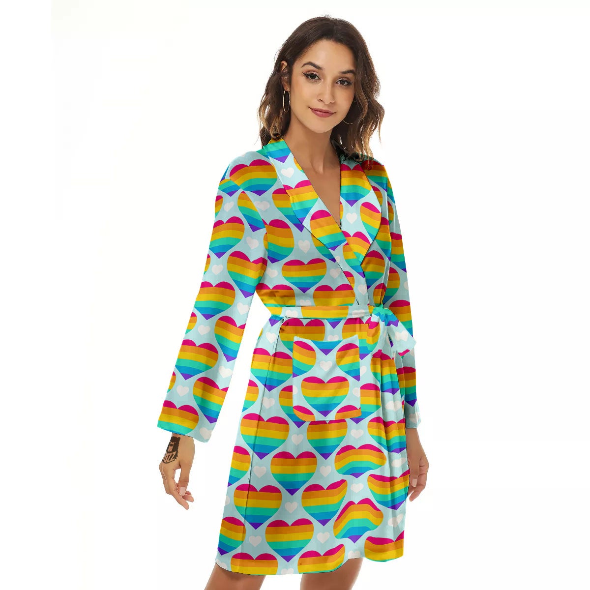 LGBT Heart Rainbow Print Pattern Women's Robe-grizzshop