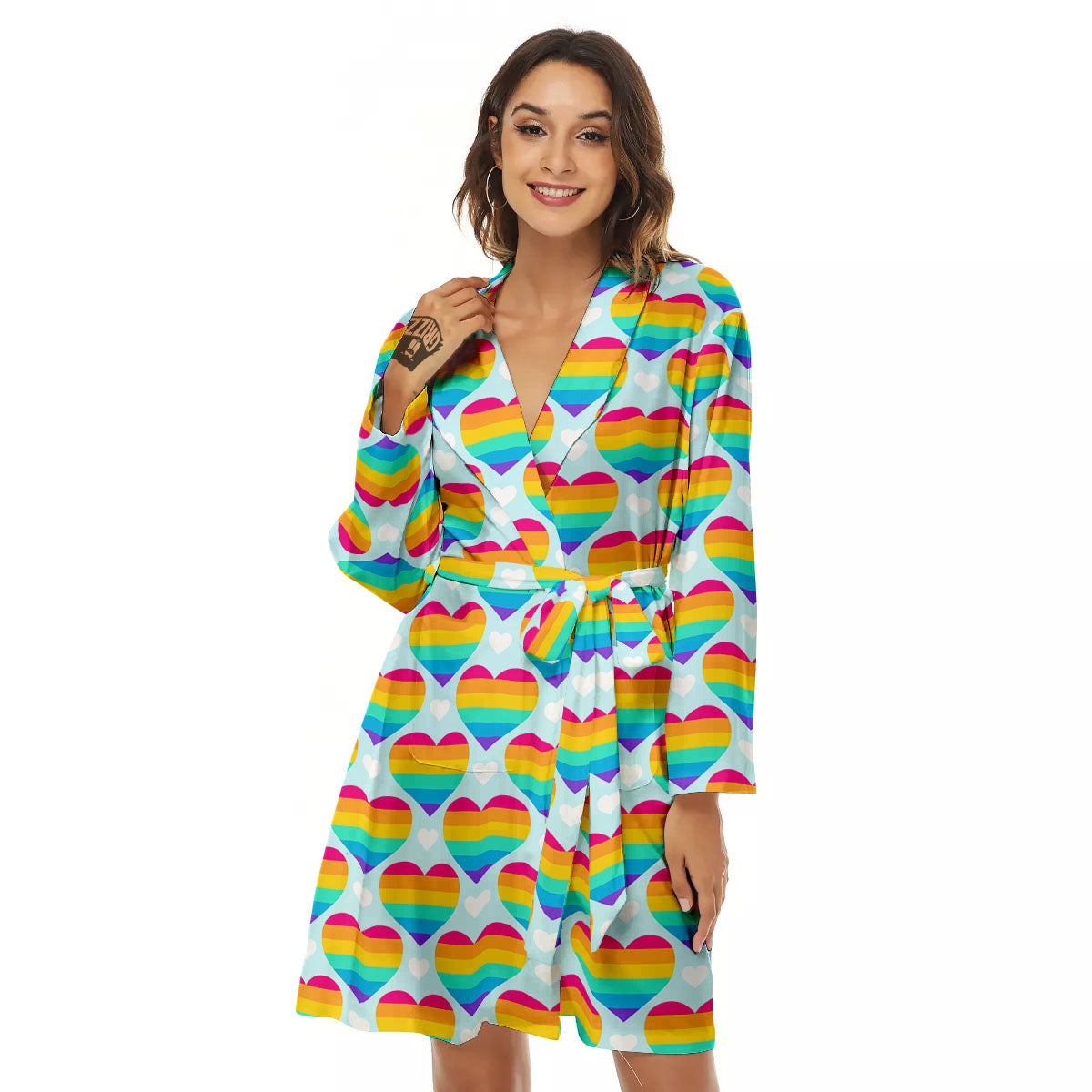 LGBT Heart Rainbow Print Pattern Women's Robe-grizzshop