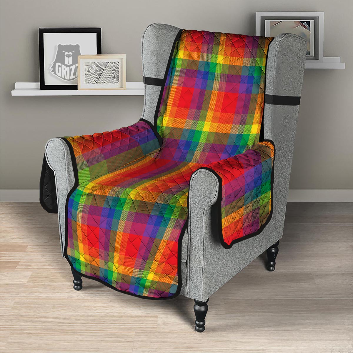 LGBT Plaid Rainbow Print Pattern Armchair Protector-grizzshop