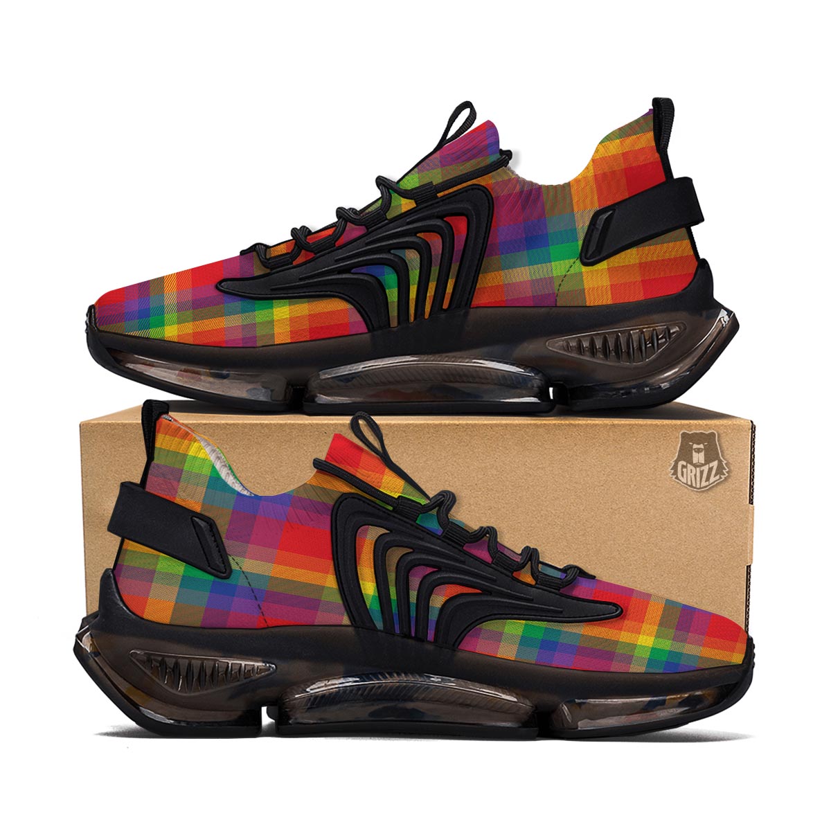 LGBT Plaid Rainbow Print Pattern Black Gym Shoes-grizzshop