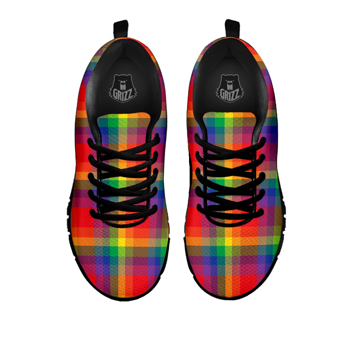 LGBT Plaid Rainbow Print Pattern Black Sneaker-grizzshop