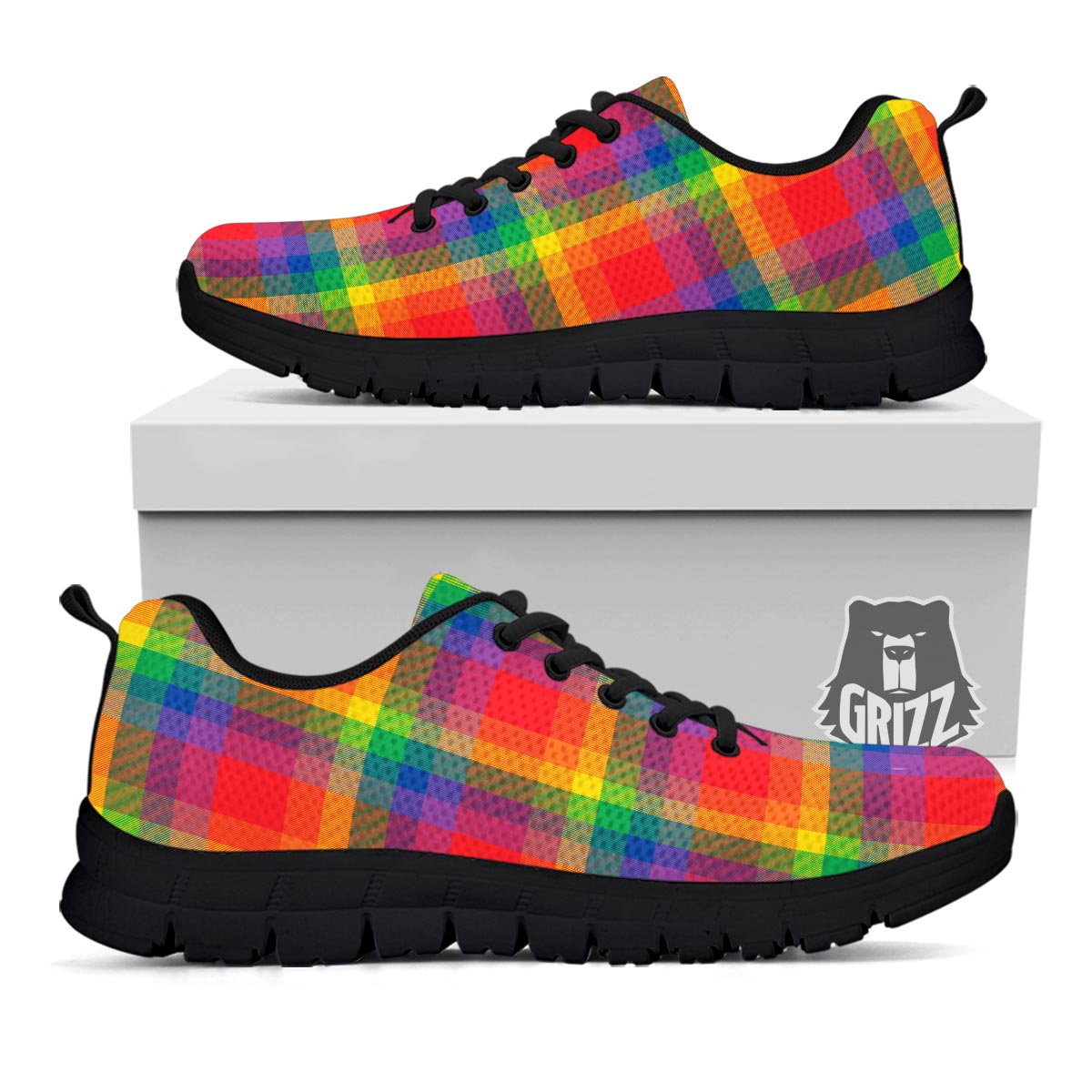 LGBT Plaid Rainbow Print Pattern Black Sneaker-grizzshop