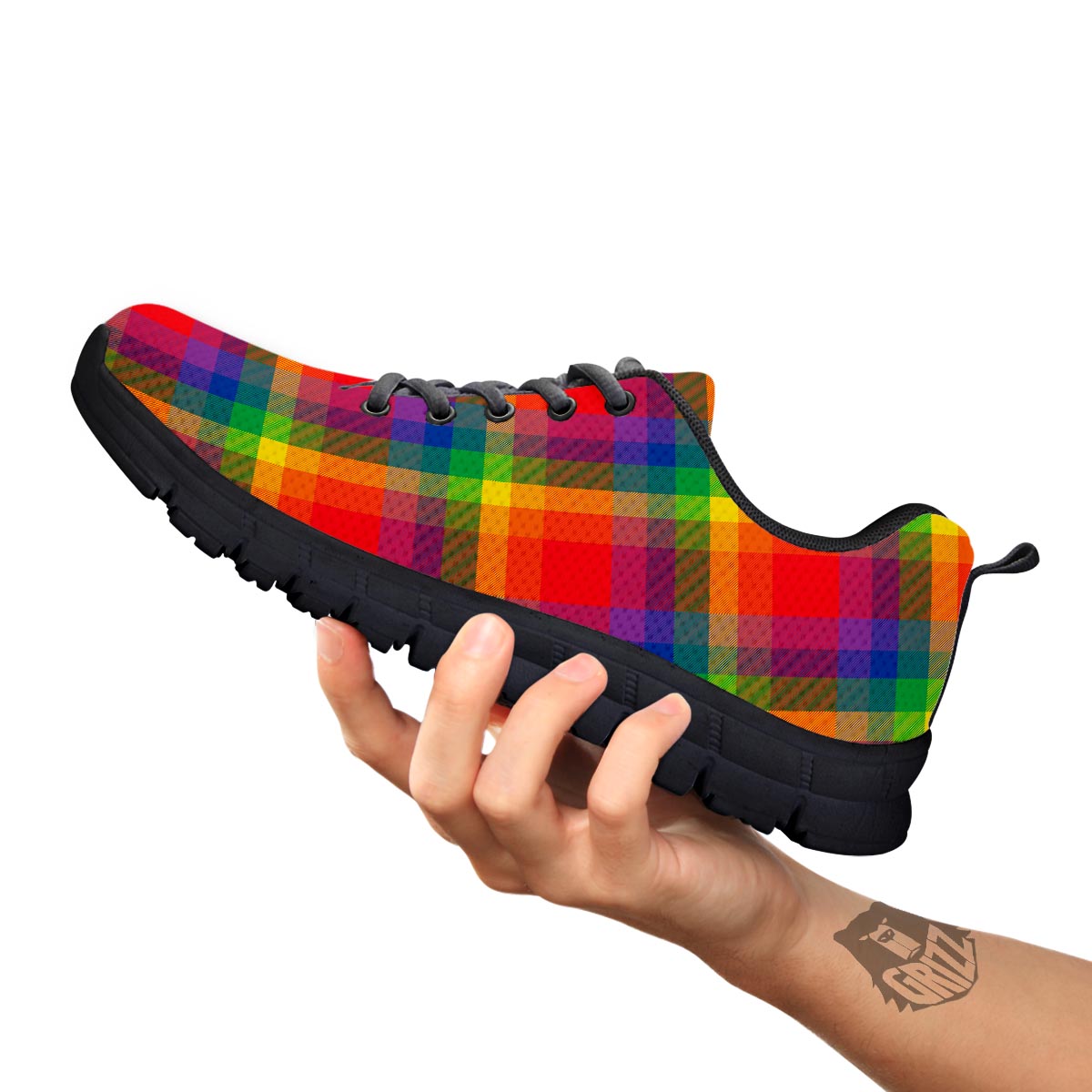 LGBT Plaid Rainbow Print Pattern Black Sneaker-grizzshop