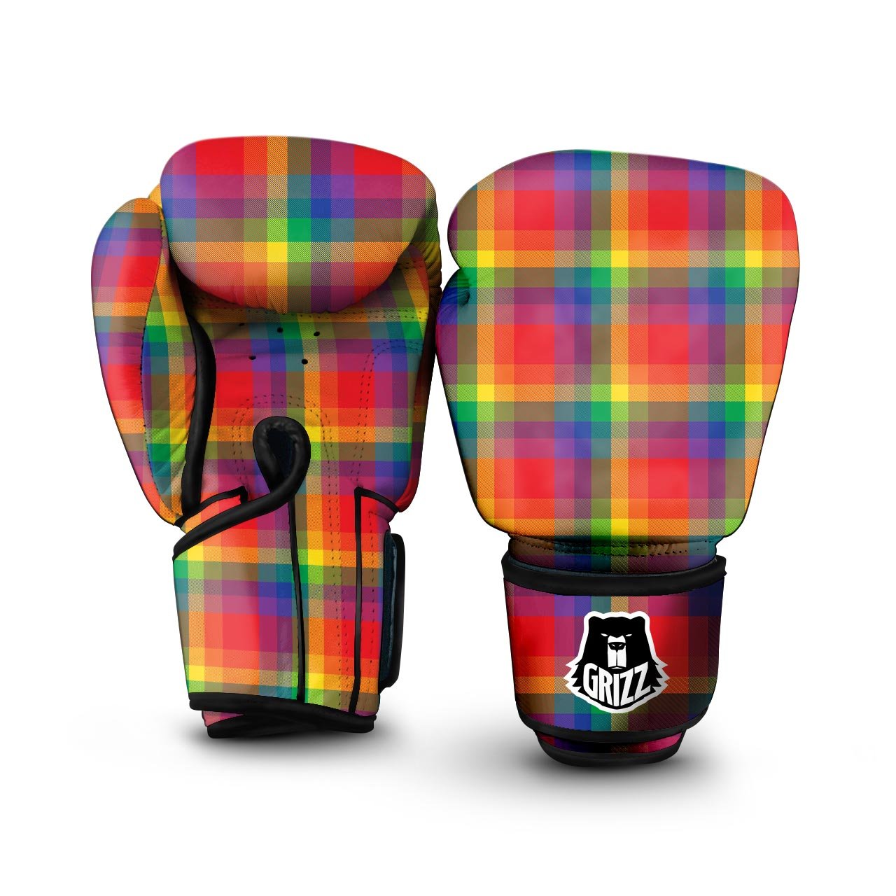 LGBT Plaid Rainbow Print Pattern Boxing Gloves-grizzshop