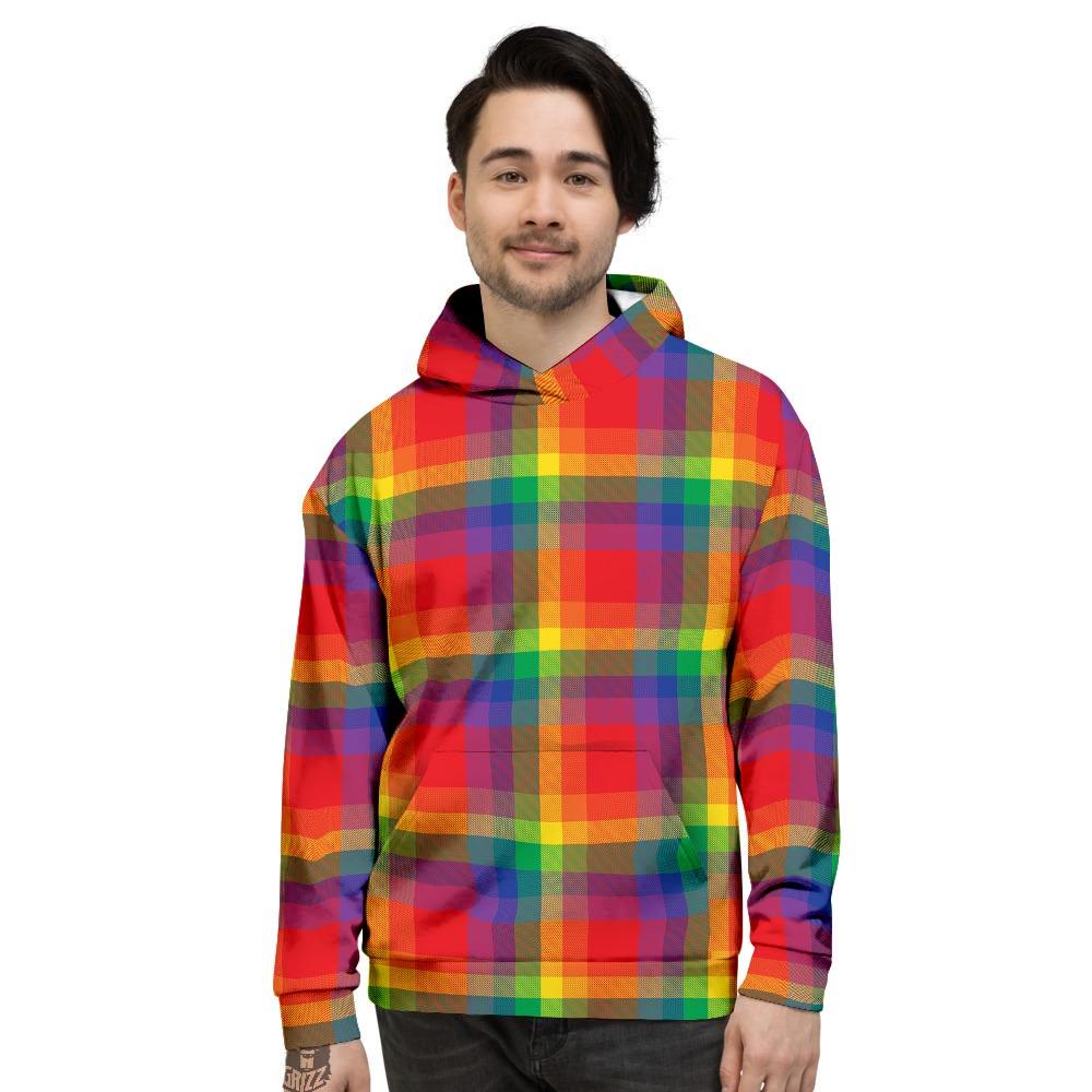 LGBT Plaid Rainbow Print Pattern Men's Hoodie-grizzshop