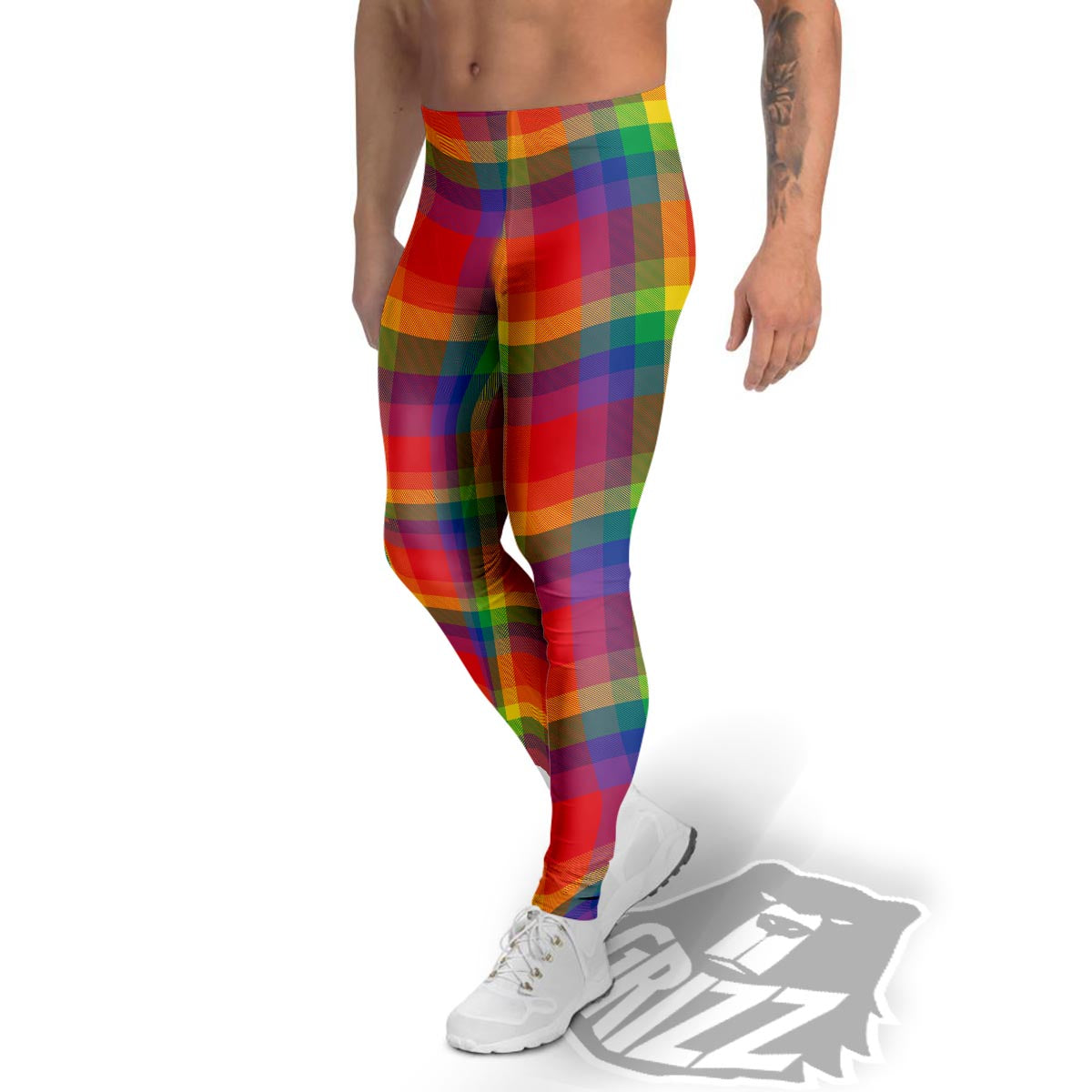 LGBT Plaid Rainbow Print Pattern Men's Leggings-grizzshop