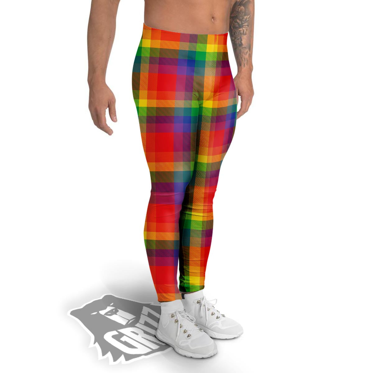 LGBT Plaid Rainbow Print Pattern Men's Leggings-grizzshop