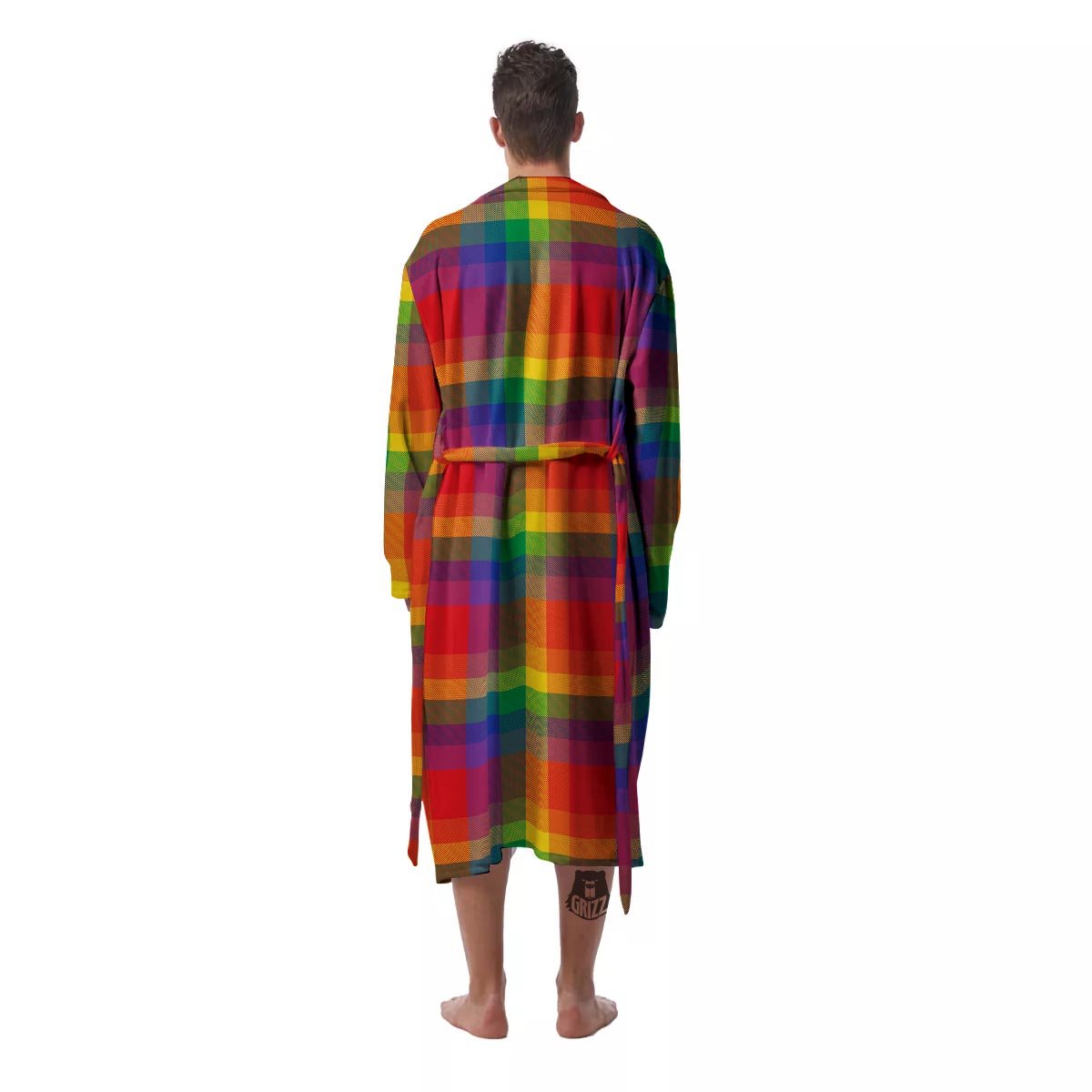 LGBT Plaid Rainbow Print Pattern Men's Robe-grizzshop