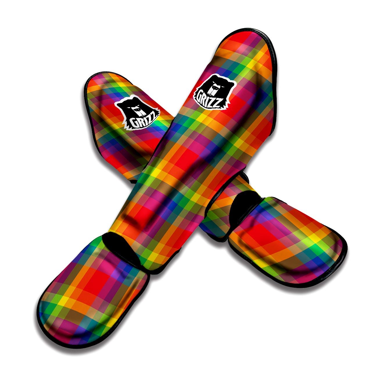 LGBT Plaid Rainbow Print Pattern Muay Thai Shin Guards-grizzshop