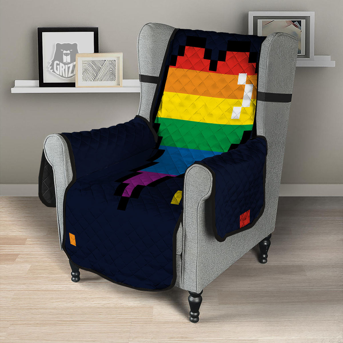 LGBT Pride 8 Bit Rainbow Pixel Heart Armchair Protector-grizzshop