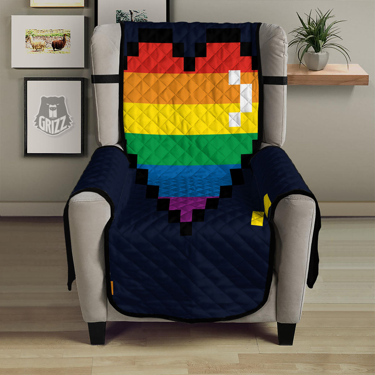 LGBT Pride 8 Bit Rainbow Pixel Heart Armchair Protector-grizzshop