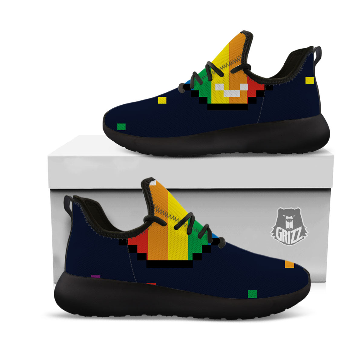 LGBT Pride 8 Bit Rainbow Pixel Heart Black Athletic Shoes-grizzshop