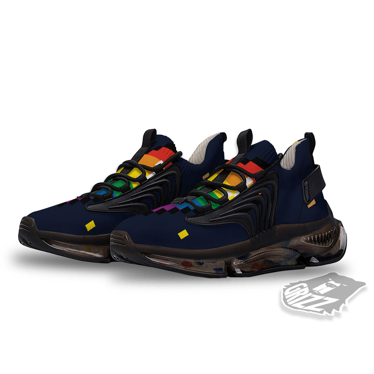 LGBT Pride 8 Bit Rainbow Pixel Heart Black Gym Shoes-grizzshop