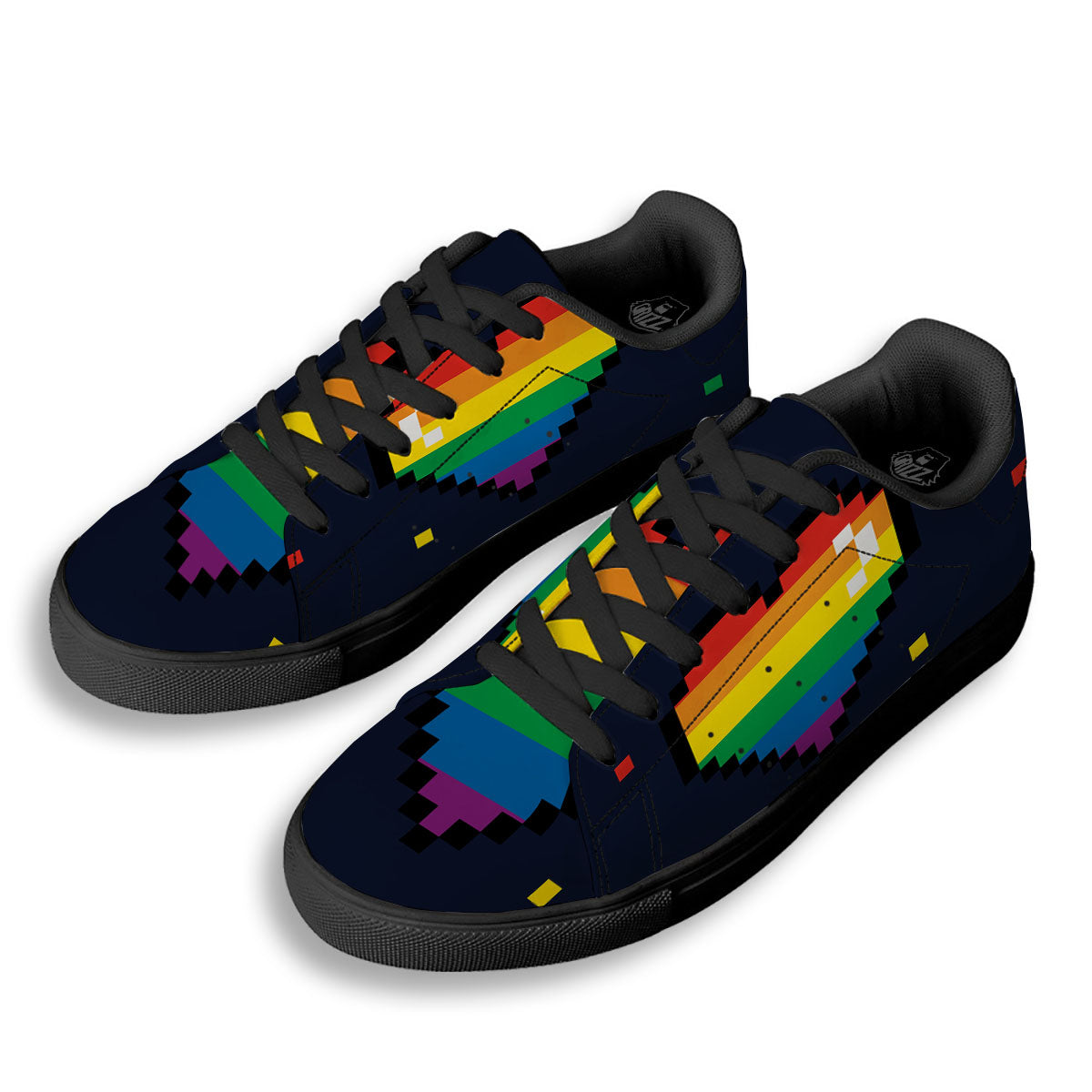 LGBT Pride 8 Bit Rainbow Pixel Heart Black Low Top Sneakers-grizzshop